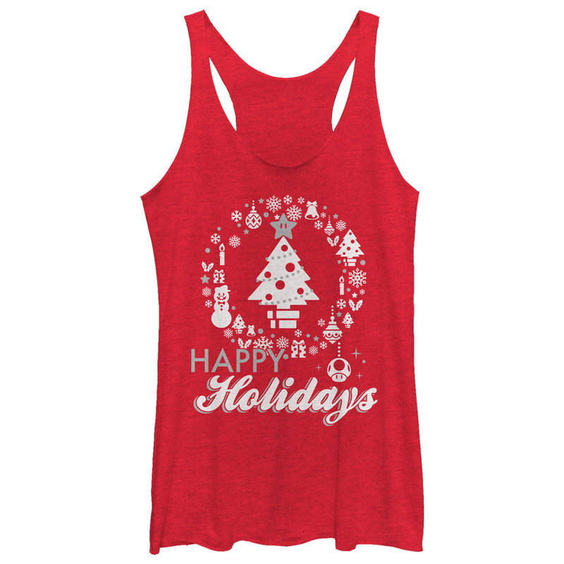 Women's Nintendo Christmas Happy Holidays Tree Racerback Tank Top