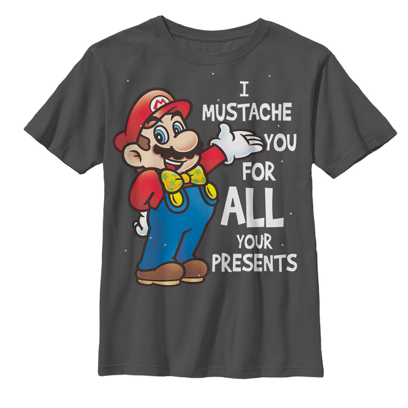 Boy's Nintendo Christmas Mario Mustache For Presents T-Shirt