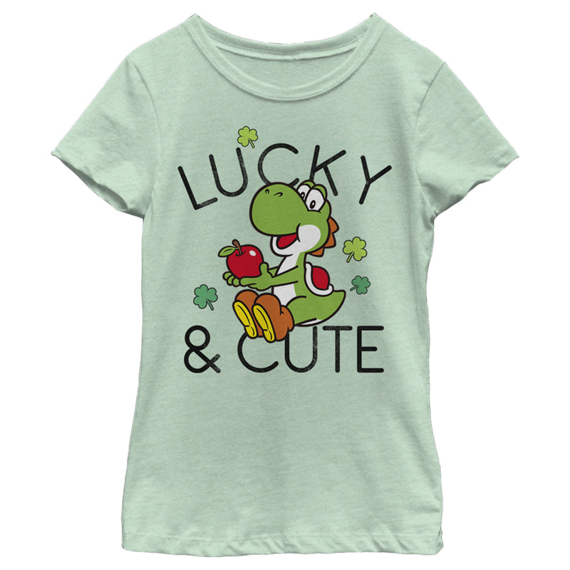 Girl's Nintendo Super Mario Yoshi St. Patrick's Day Lucky and Cute T-Shirt