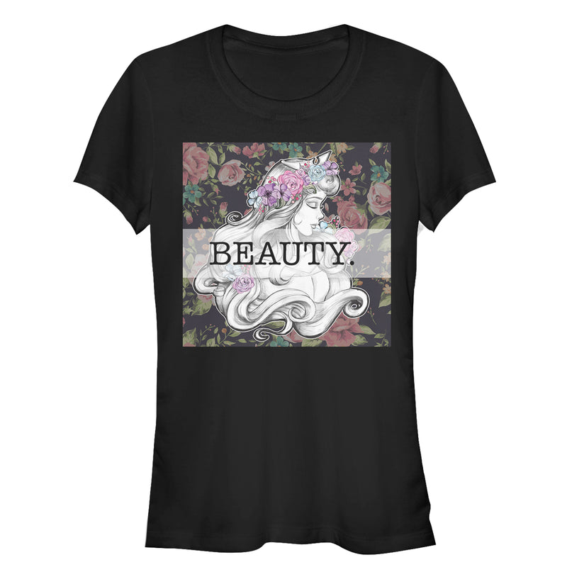 Junior's Sleeping Beauty Aurora Floral Print T-Shirt