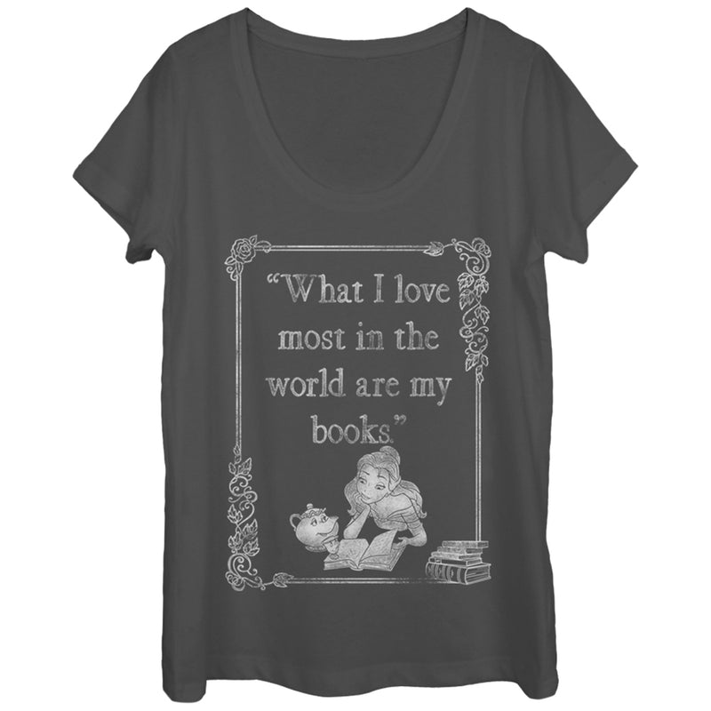 Women's Beauty and the Beast Belle Loves Books Scoop Neck