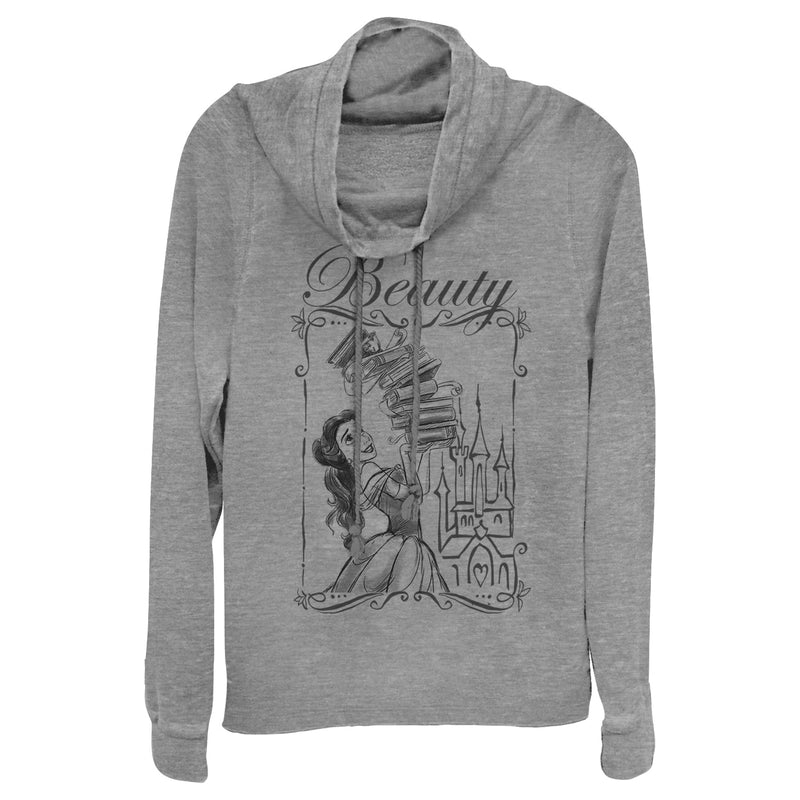 Junior's Beauty and the Beast Belle Book Tower Cowl Neck Sweatshirt
