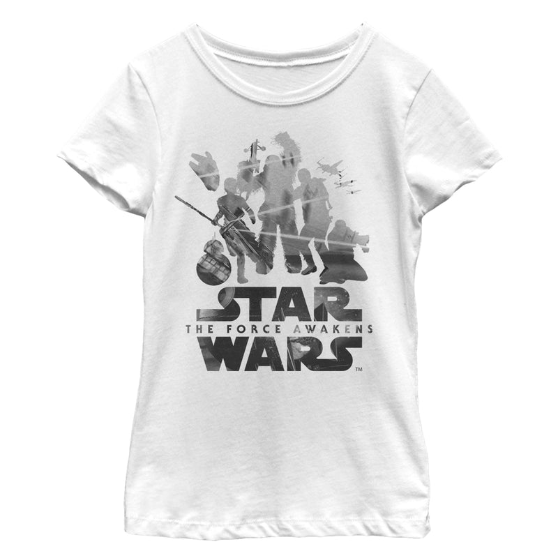 Girl's Star Wars The Force Awakens Group Silhouette Watercolor T-Shirt