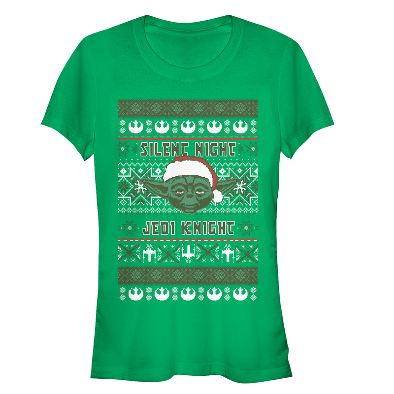 Junior's Star Wars Ugly Christmas Yoda Silent Night T-Shirt