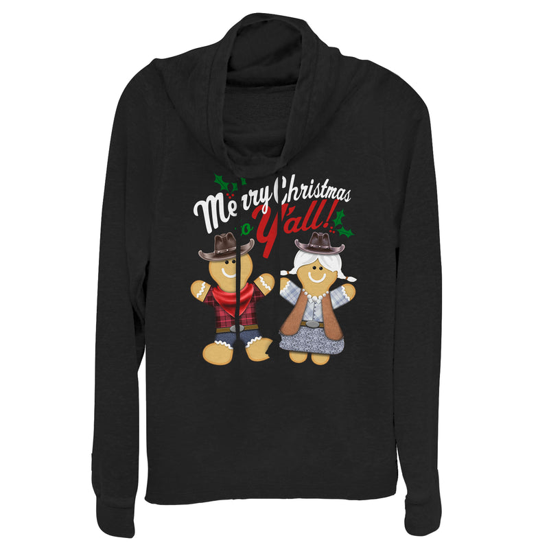 Junior's Lost Gods Christmas Y'All Gingerbread Cowl Neck Sweatshirt