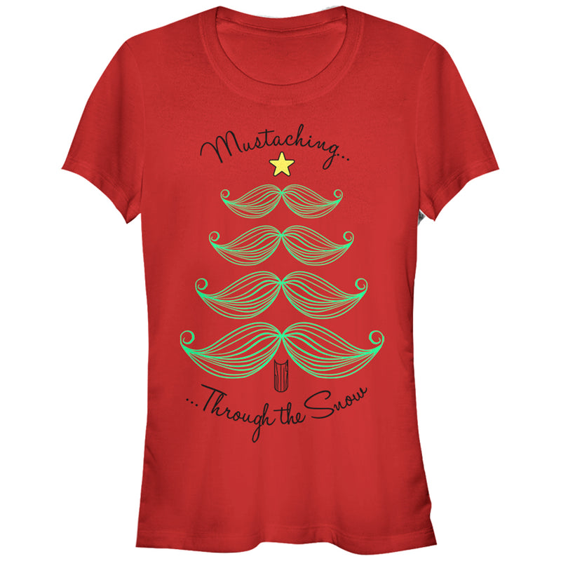 Junior's CHIN UP Christmas Mustache Tree T-Shirt