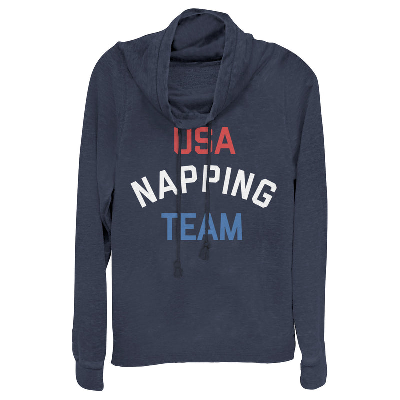 Junior's Lost Gods Fourth of July  USA Napping Team Cowl Neck Sweatshirt