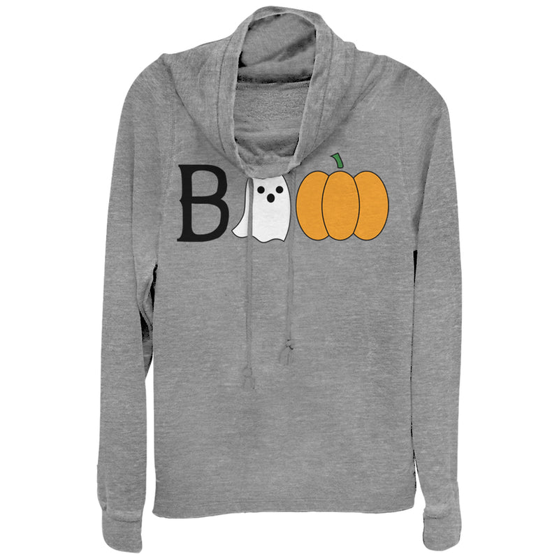Junior's CHIN UP Halloween Ghost and Pumpkin Boo Cowl Neck Sweatshirt
