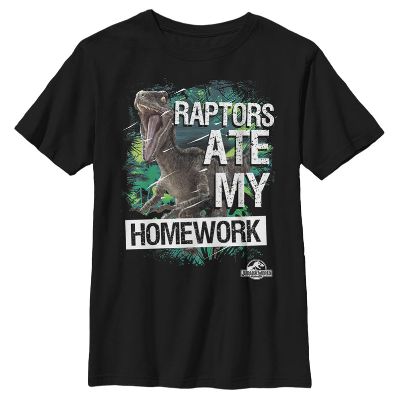 Boy's Jurassic World Raptors Ate My Homework T-Shirt