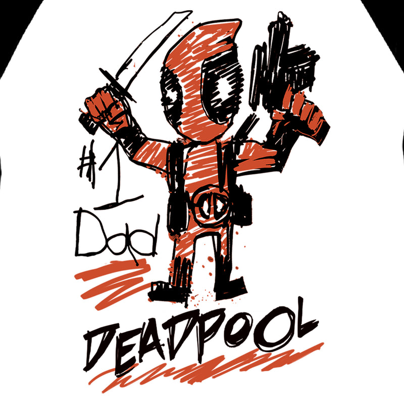 Men's Marvel Deadpool Number 1 Dad Drawing Baseball Tee