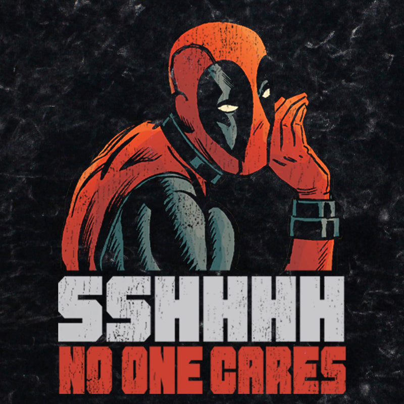 Junior's Marvel Deadpool Distressed Sshhhh No One Cares T-Shirt