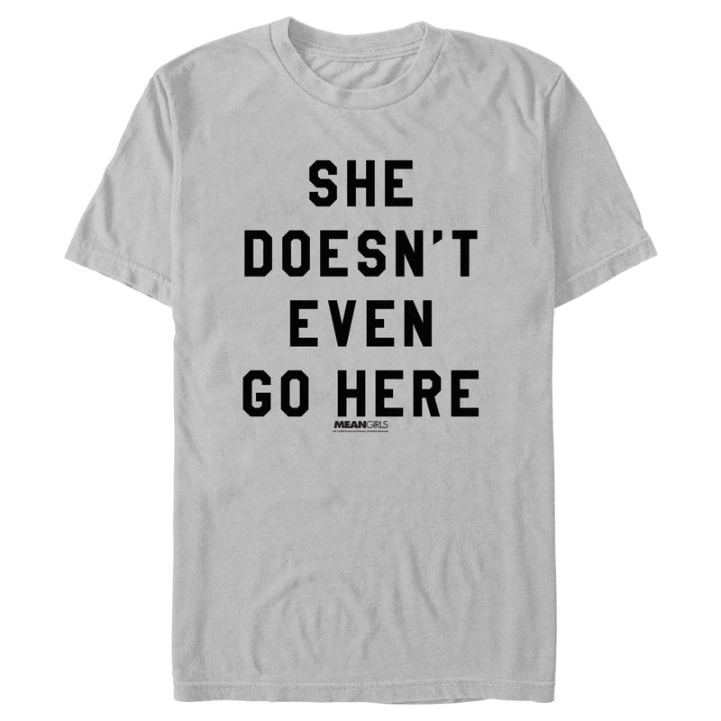 Men's Mean Girls She Doesn't Even Go Here Black Bold T-Shirt