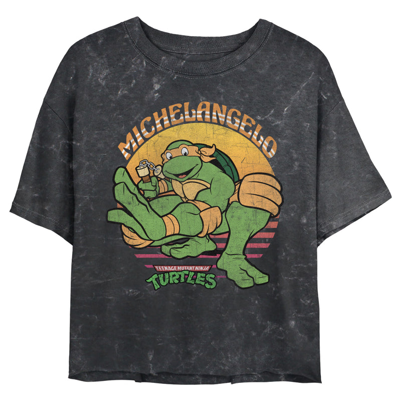 Junior's Teenage Mutant Ninja Turtles Distressed Michelangelo Sunset T-Shirt