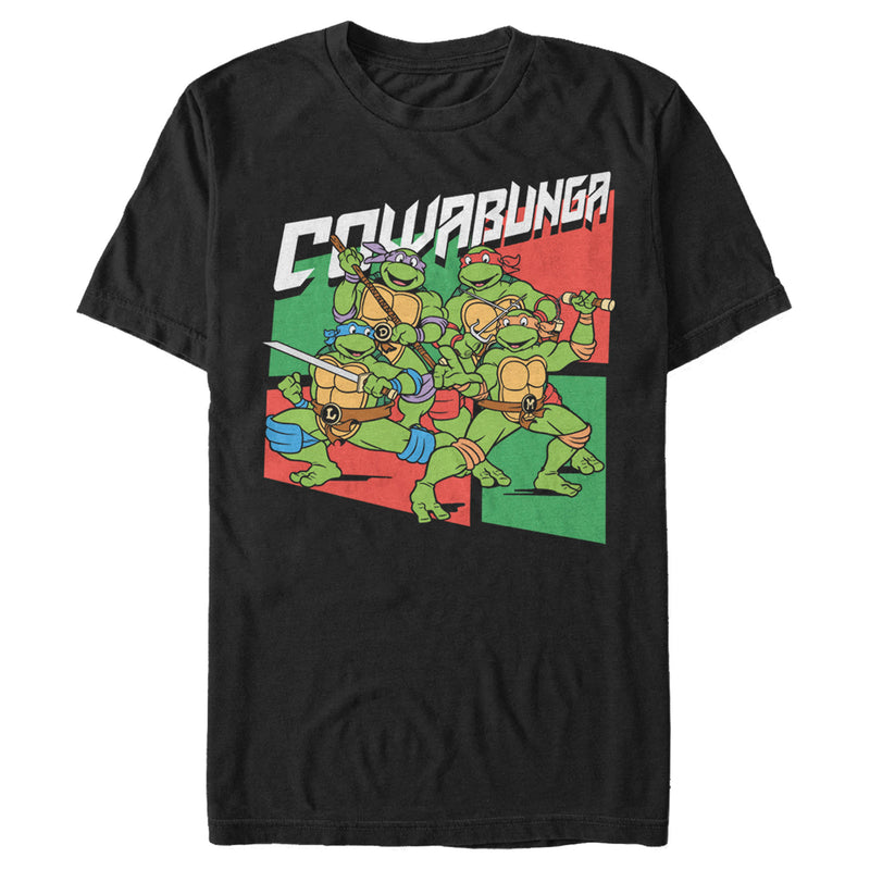 Men's Teenage Mutant Ninja Turtles Green and Red Cowabunga Squares T-Shirt