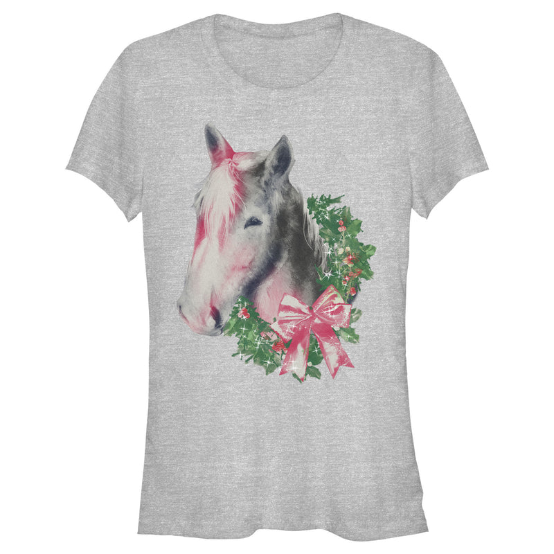 Junior's Lost Gods Christmas Wreath Horse T-Shirt