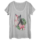 Women's Lost Gods Christmas Wreath Horse Scoop Neck