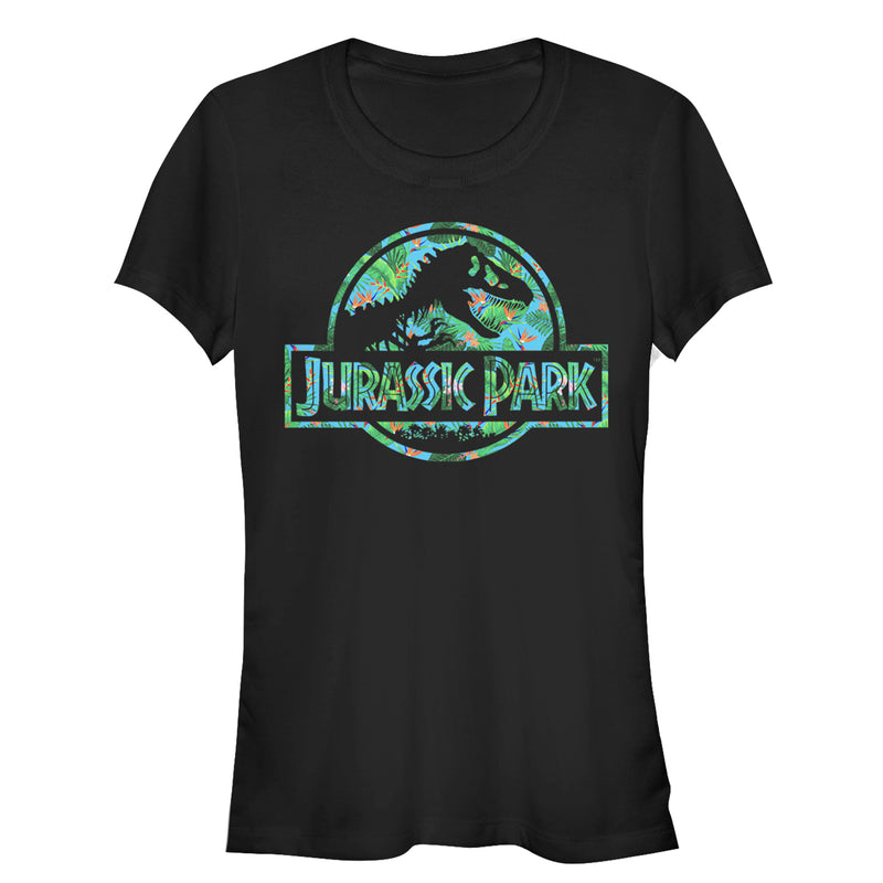Junior's Jurassic Park Floral T Rex Logo T-Shirt