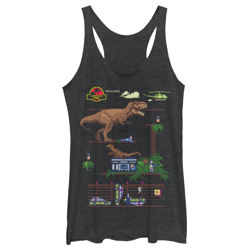 Women's Jurassic Park Can You Survive the 8 Bit Pixel Video Game? Racerback Tank Top