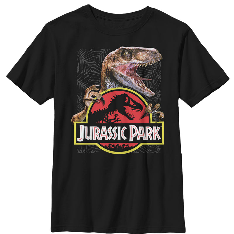 Boy's Jurassic Park Velociraptor Hooked On Logo T-Shirt