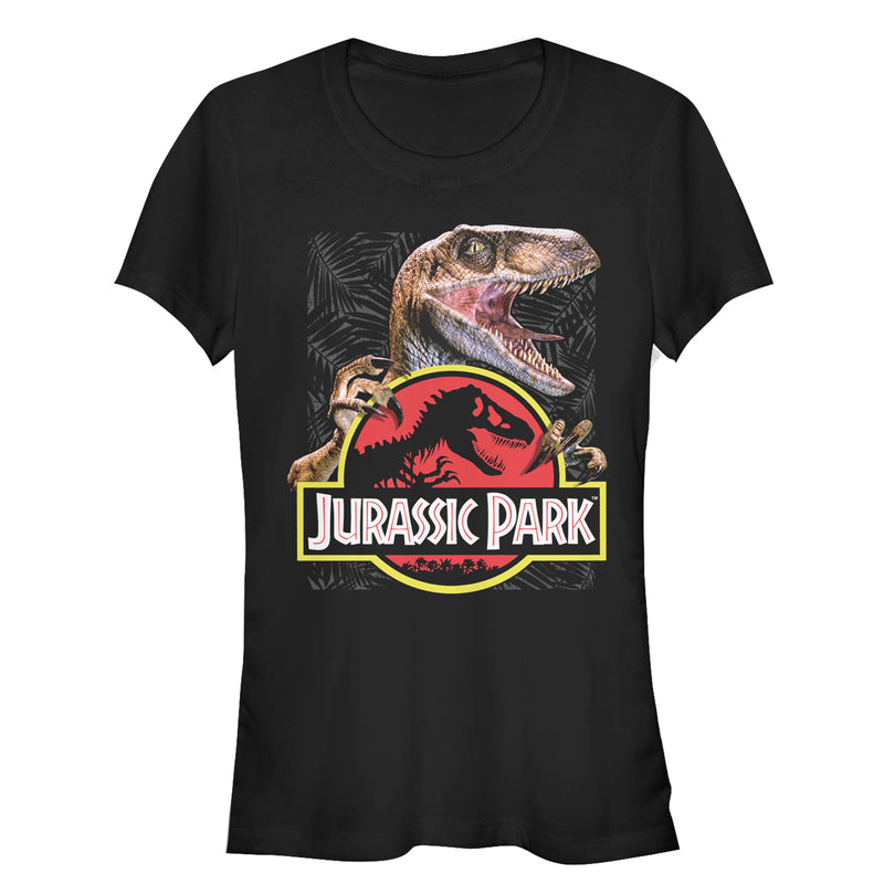 Junior's Jurassic Park Velociraptor Hooked On Logo T-Shirt