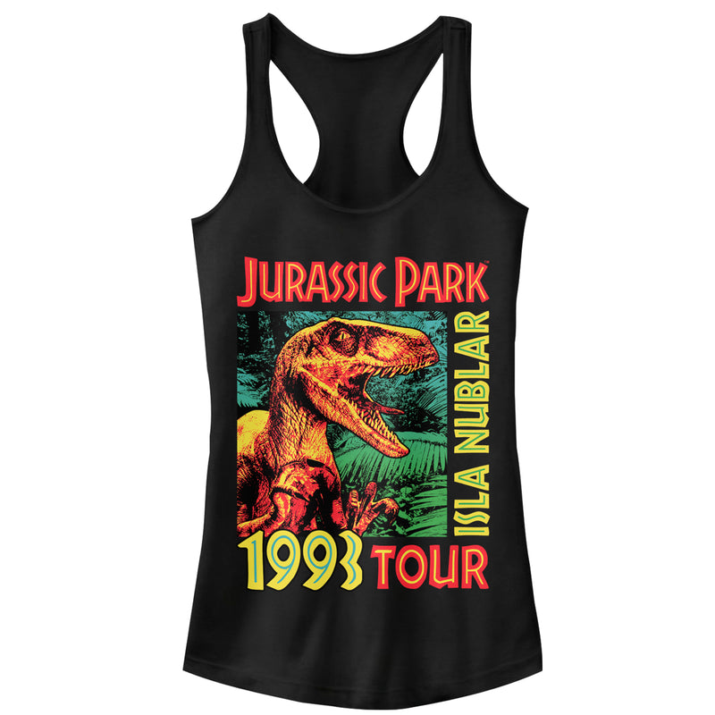 Junior's Jurassic Park Isla Nublar 1993 Tour, Featuring Velociraptor Racerback Tank Top