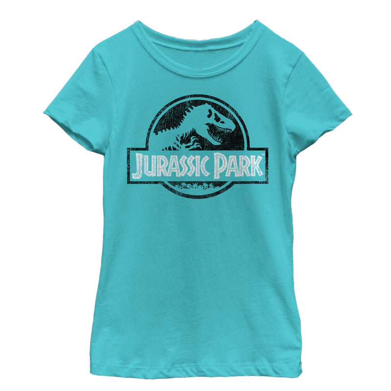Girl's Jurassic Park Vintage Black and White Logo T-Shirt