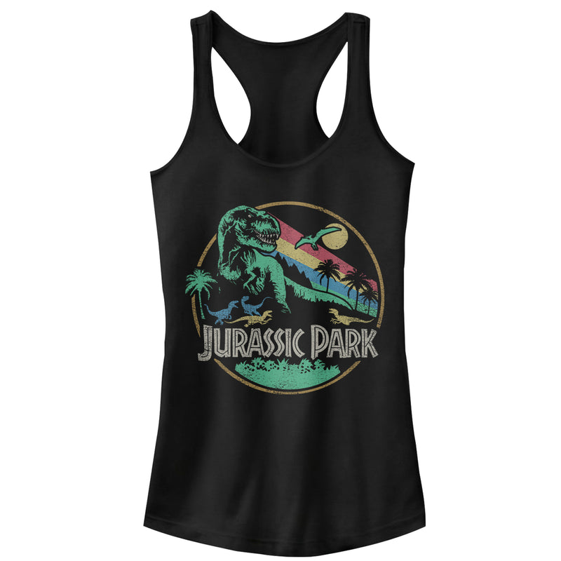 Junior's Jurassic Park Rainbow Emblem Racerback Tank Top