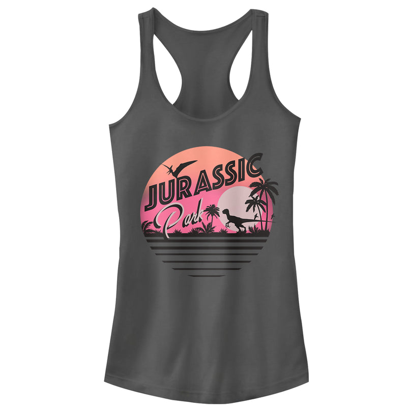 Junior's Jurassic Park Retro Postcard Racerback Tank Top