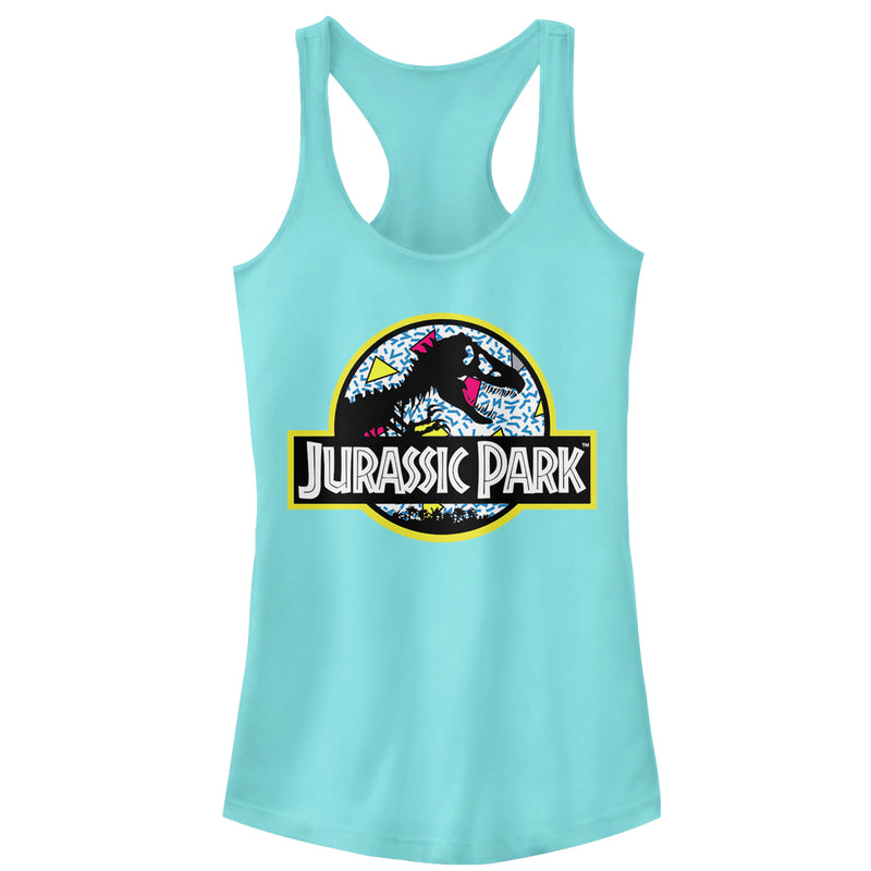 Junior's Jurassic Park Retro Party Logo Racerback Tank Top