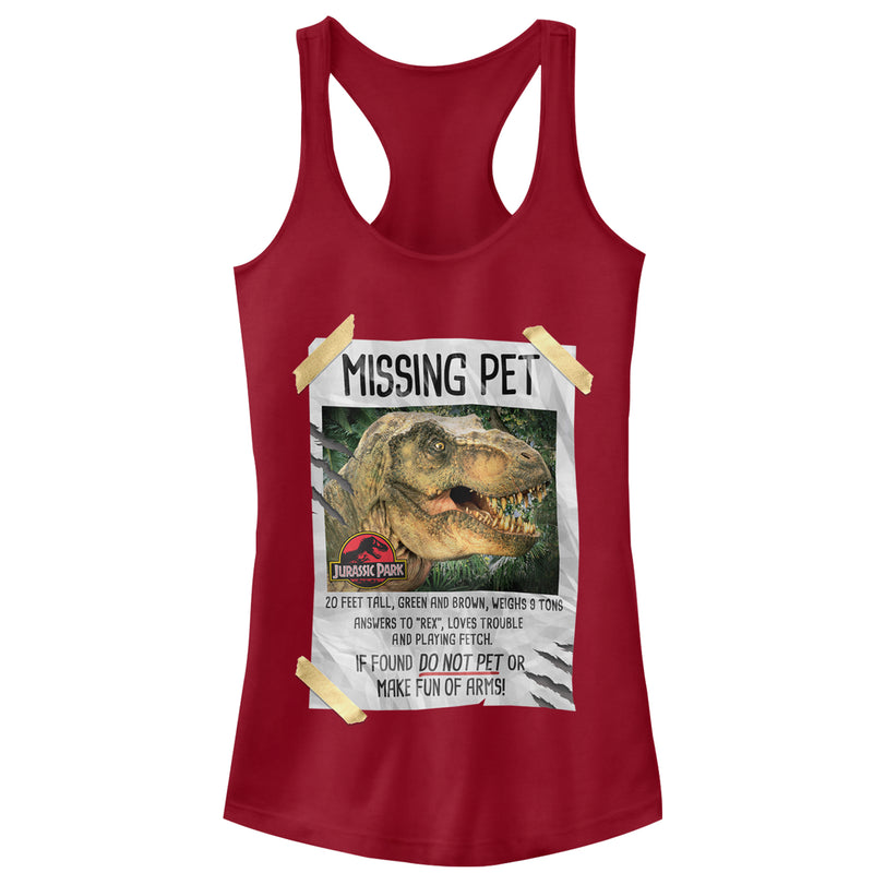 Junior's Jurassic Park T. Rex Missing Pet Racerback Tank Top