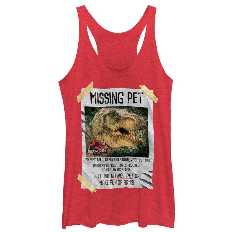 Women's Jurassic Park T. Rex Missing Pet Racerback Tank Top
