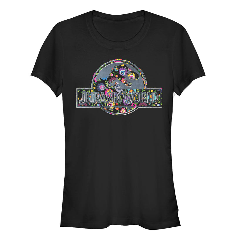 Junior's Jurassic World Hippie Flower Logo T-Shirt