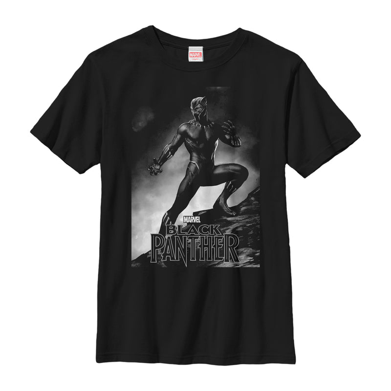 Boy's Marvel Black Panther 2018 Grayscale Pose T-Shirt