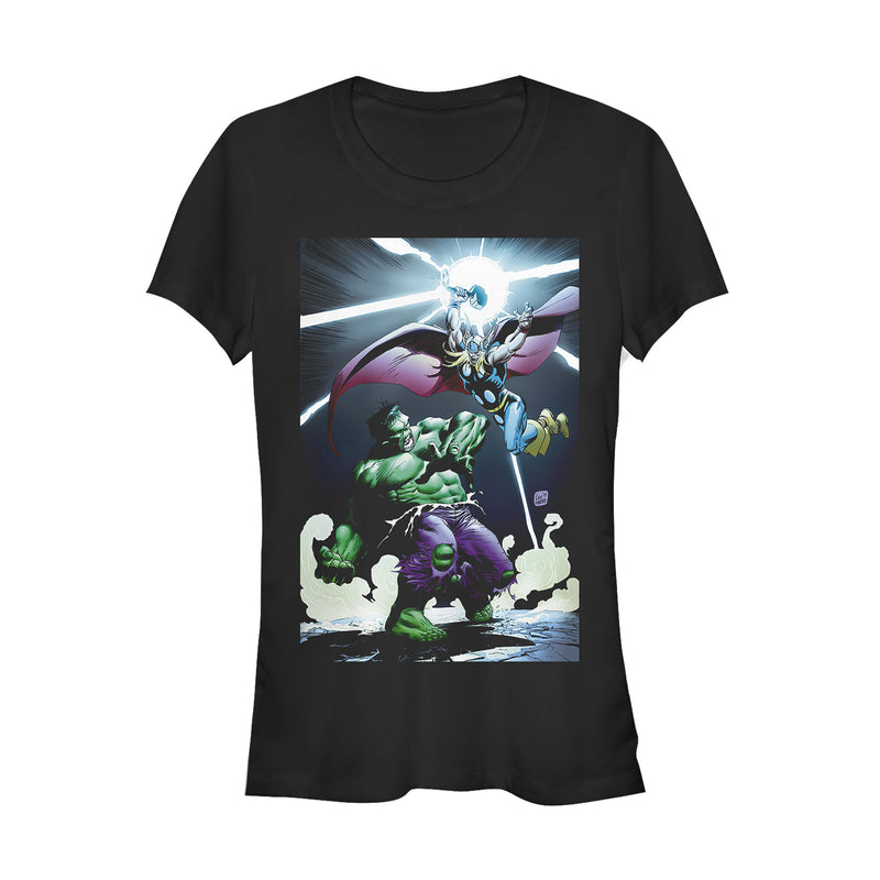 Junior's Marvel Hulk Battles Thor Scene T-Shirt