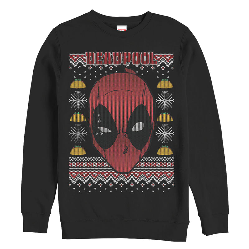 Men's Marvel Ugly Christmas Deadpool Mask Sweatshirt