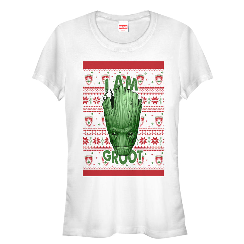 Junior's Marvel Ugly Christmas Guardians of the Galaxy Groot Portrait T-Shirt