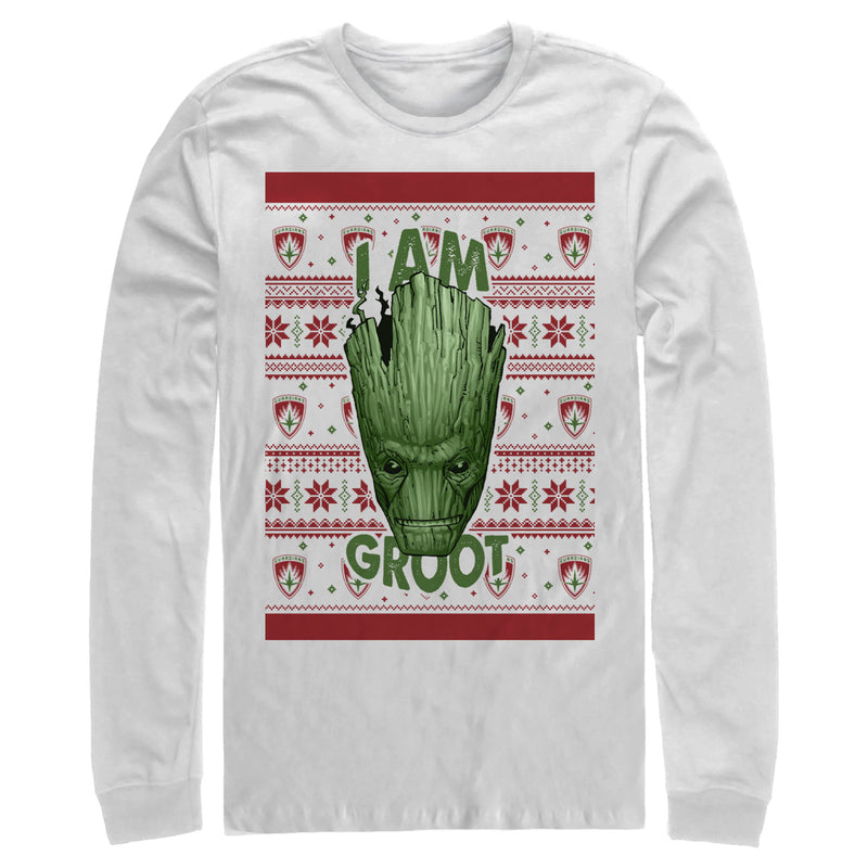 Men's Marvel Ugly Christmas Guardians of the Galaxy Groot Portrait Long Sleeve Shirt