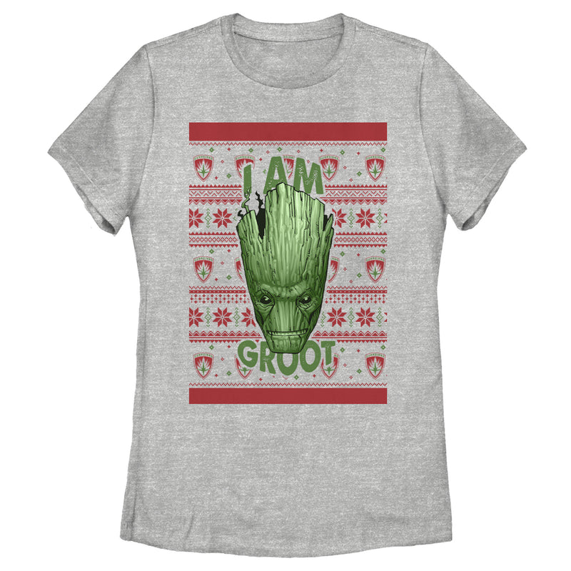 Women's Marvel Ugly Christmas Guardians of the Galaxy Groot Portrait T-Shirt