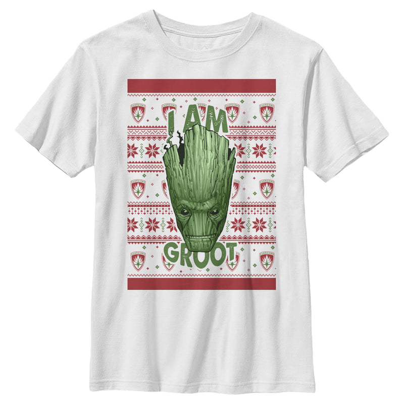 Boy's Marvel Ugly Christmas Guardians of the Galaxy Groot Portrait T-Shirt