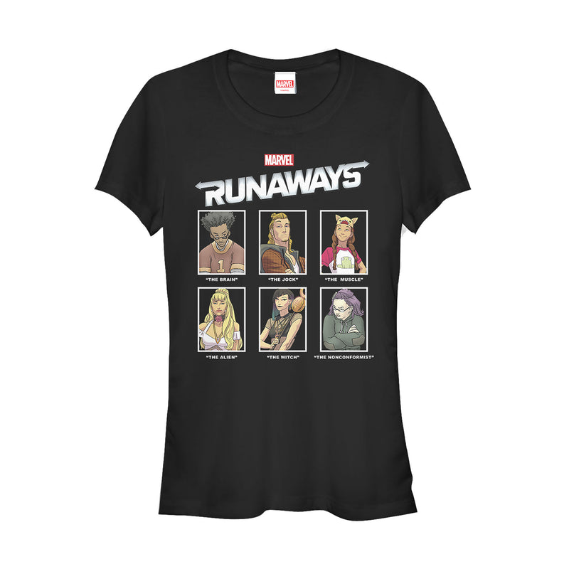 Junior's Marvel Runaways Yearbook Portrait T-Shirt