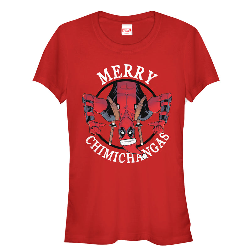 Junior's Marvel Christmas Deadpool Merry Chimichangas T-Shirt