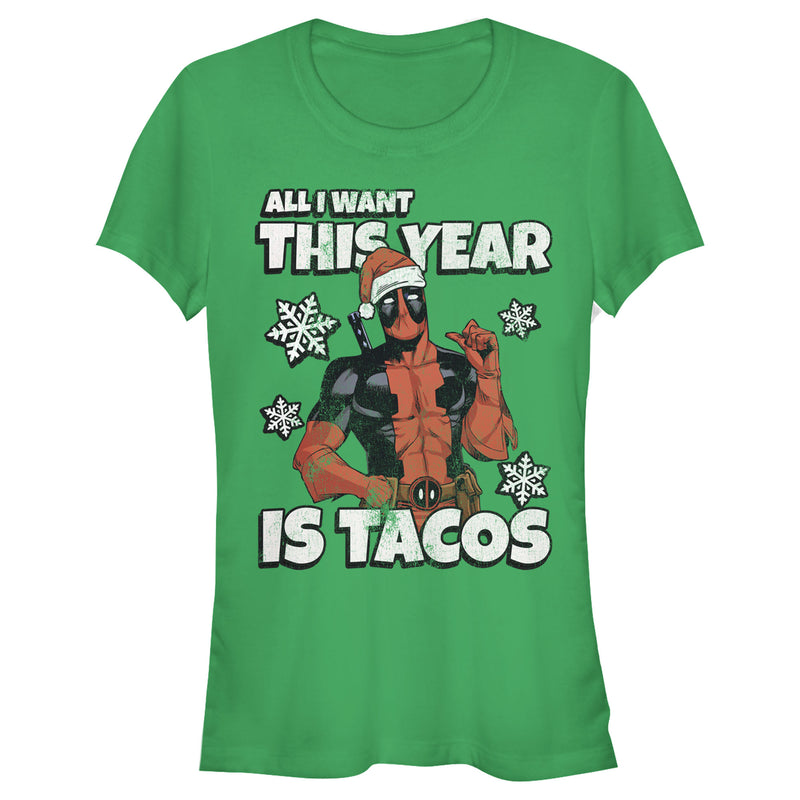 Junior's Marvel Christmas Deadpool Santa Tacos T-Shirt