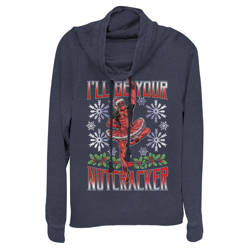 Junior's Marvel Christmas Deadpool Nutcracker Cowl Neck Sweatshirt