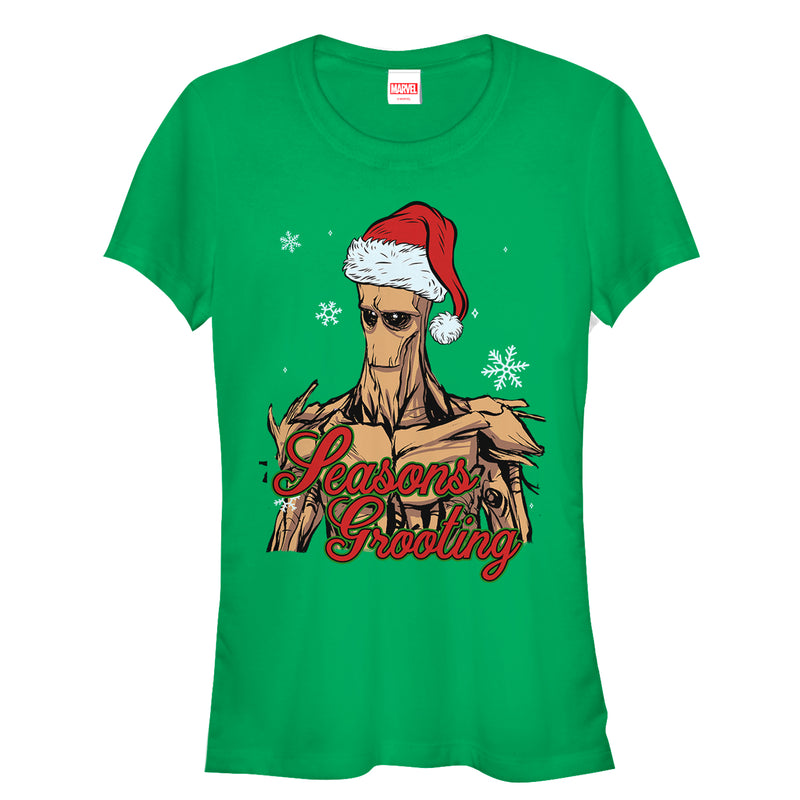 Junior's Marvel Christmas Guardians of the Galaxy Groot Seasons T-Shirt