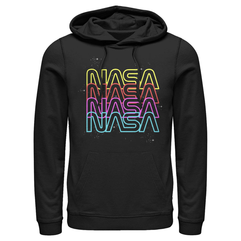 Men's NASA Neon Rainbow Repeat Text Logo Pull Over Hoodie