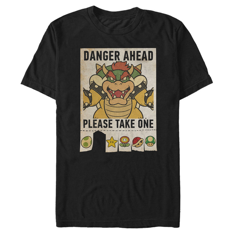 Men's Nintendo Mario Kart Bowser Danger Ahead Please Take One T-Shirt
