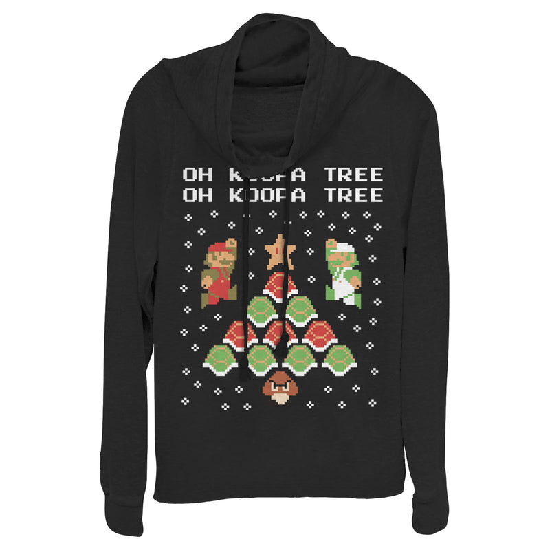 Junior's Nintendo Christmas Mario Bros. Koopa Tree Cowl Neck Sweatshirt