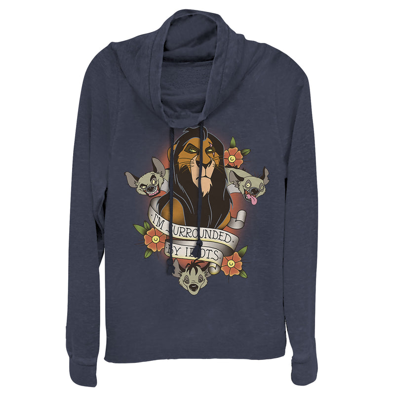 Junior's Lion King Scar Surrounded By Idiots Tattoo Cowl Neck Sweatshirt