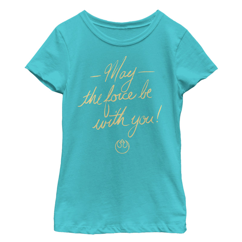 Girl's Star Wars May the Force Be With You Cursive Advice T-Shirt