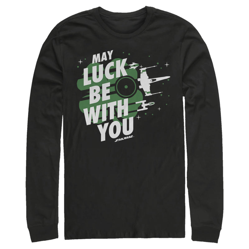 Men's Star Wars St. Patrick's Day May Luck Be With You Clover Long Sleeve Shirt